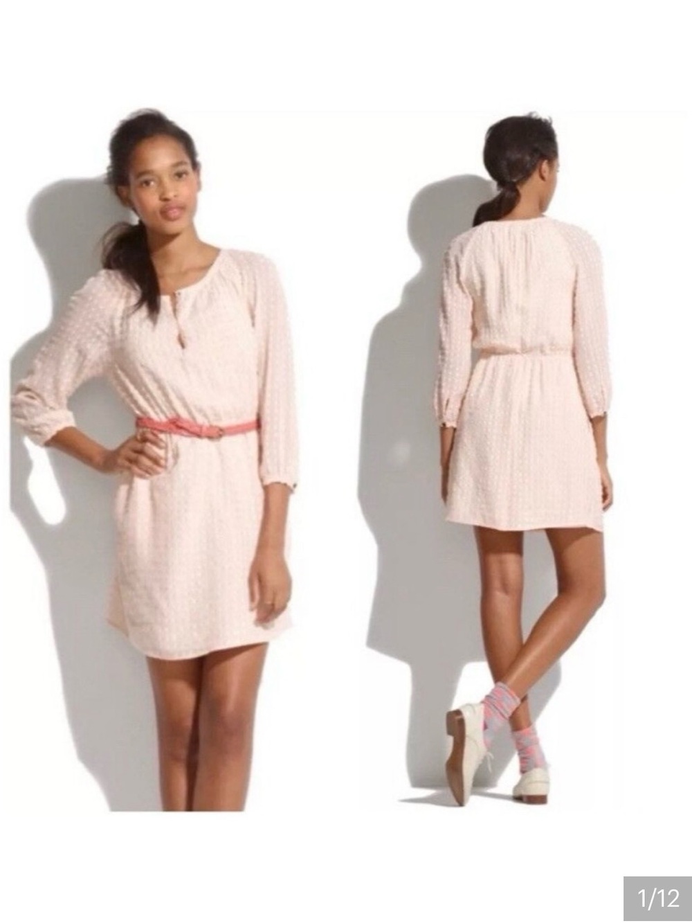 Light Pink Textured Long-Sleeve Shift Dress
